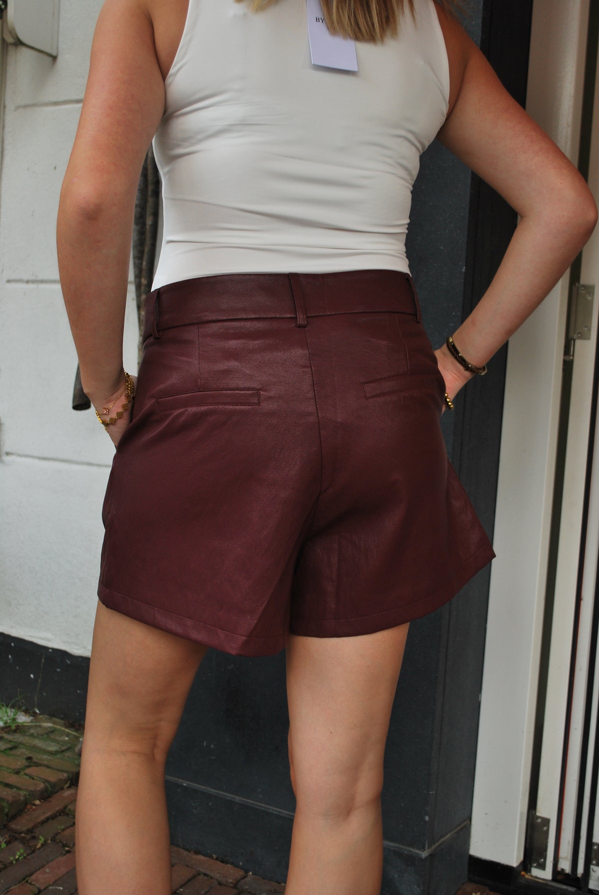 Amberly Leren Short - Bordeaux
