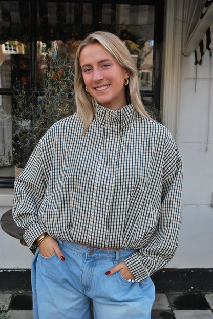 Meave Geruit oversized jasje – beige/zwart