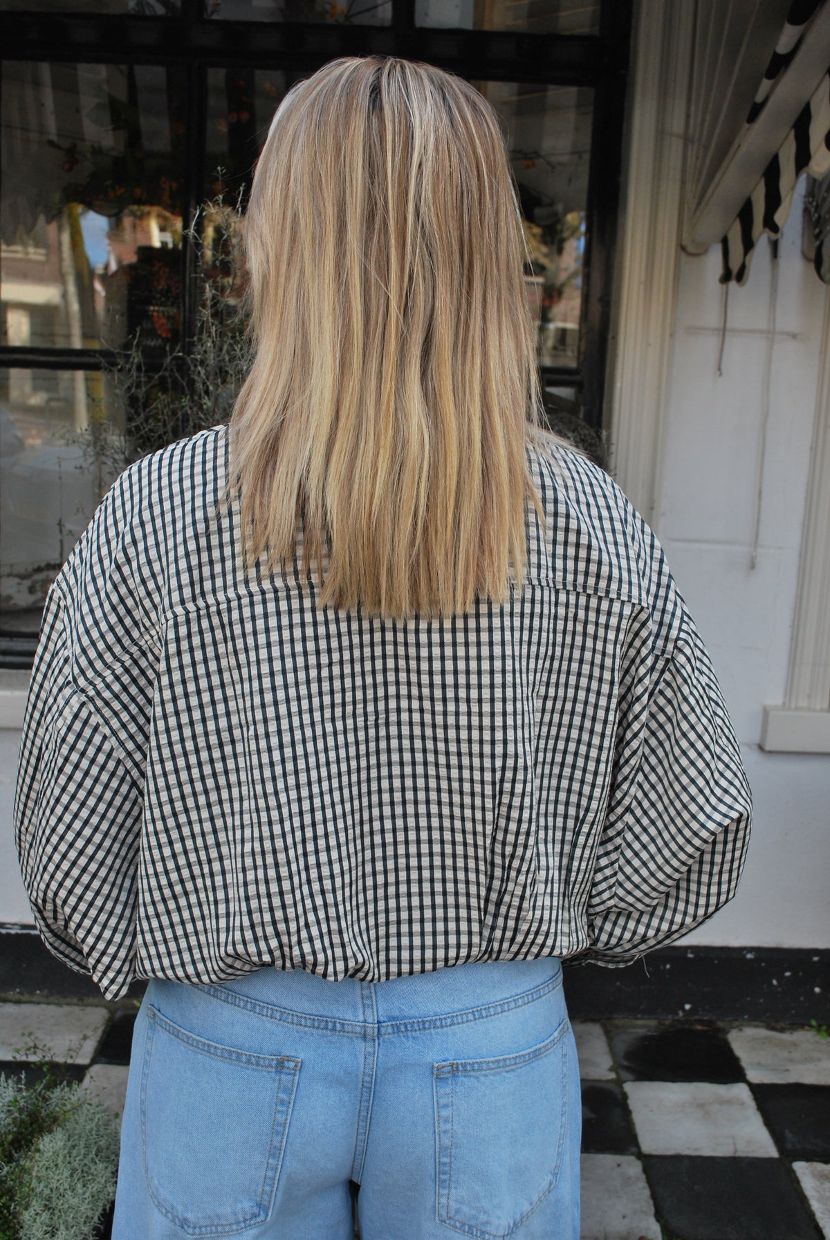Meave Geruit oversized jasje – beige/zwart