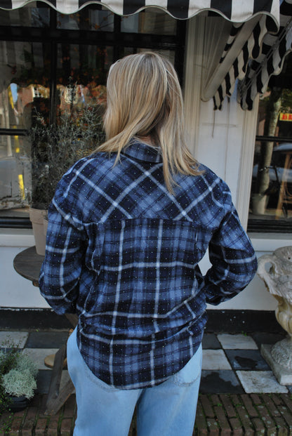 Maartje Geruite blouse met glitter – blauw