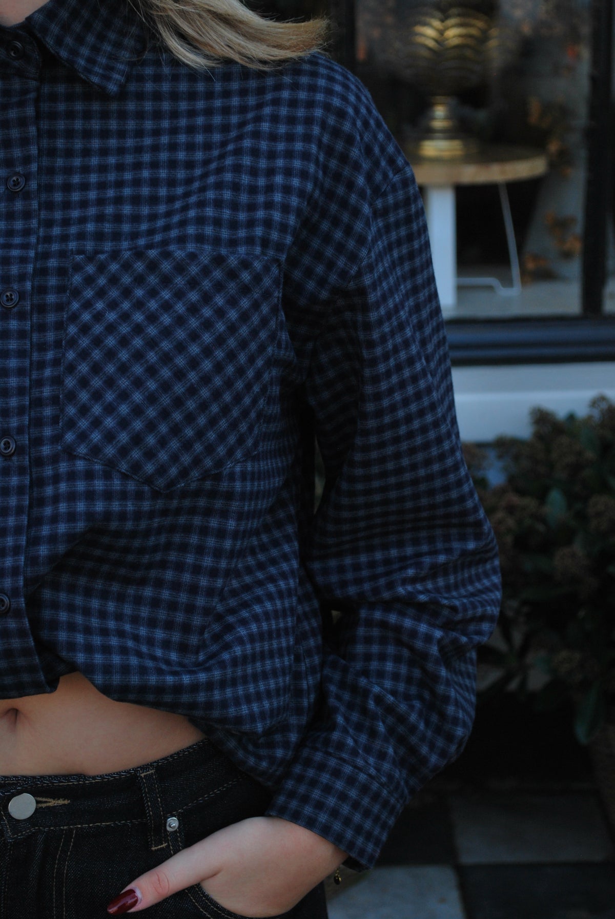 Kristien Abmika Geruite Blouse - Blauw