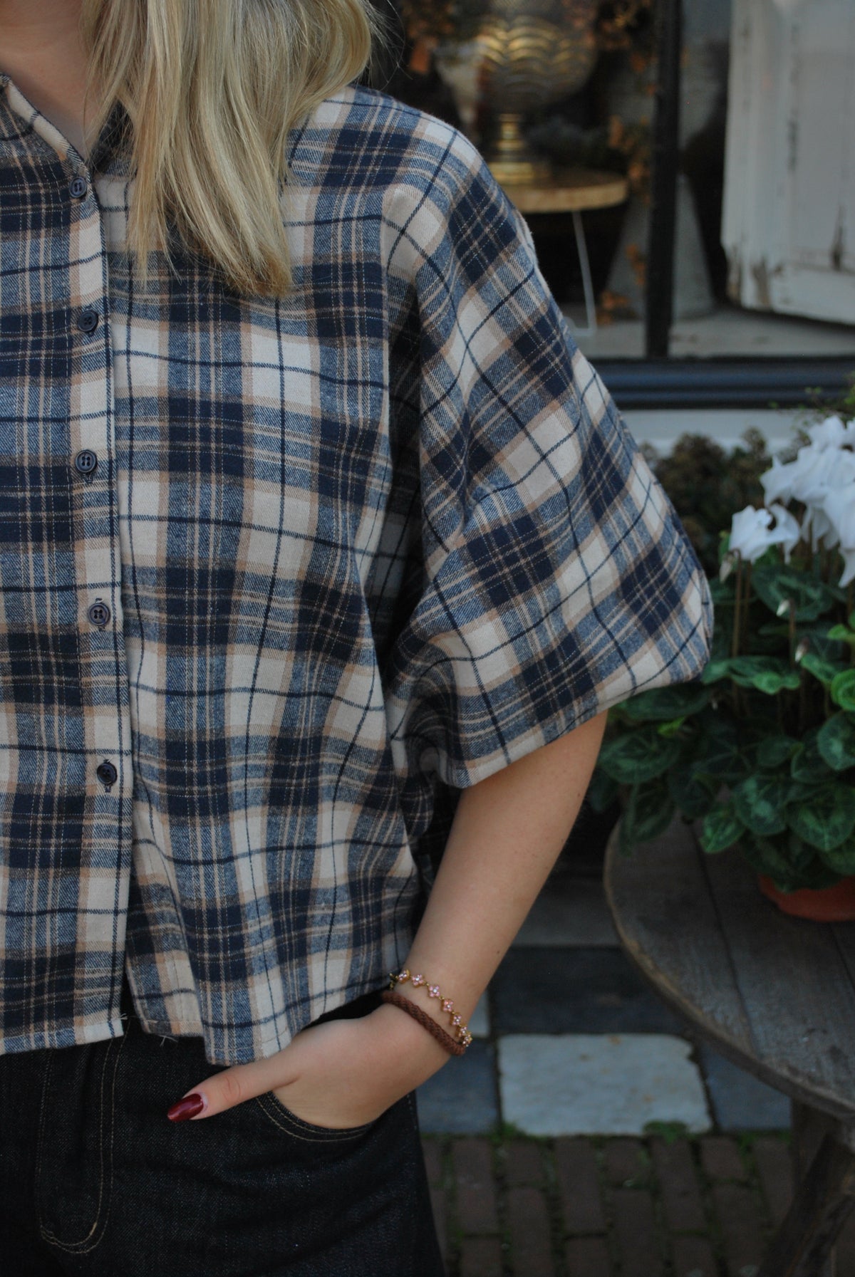 Luna Geruite Blouse - Blauw