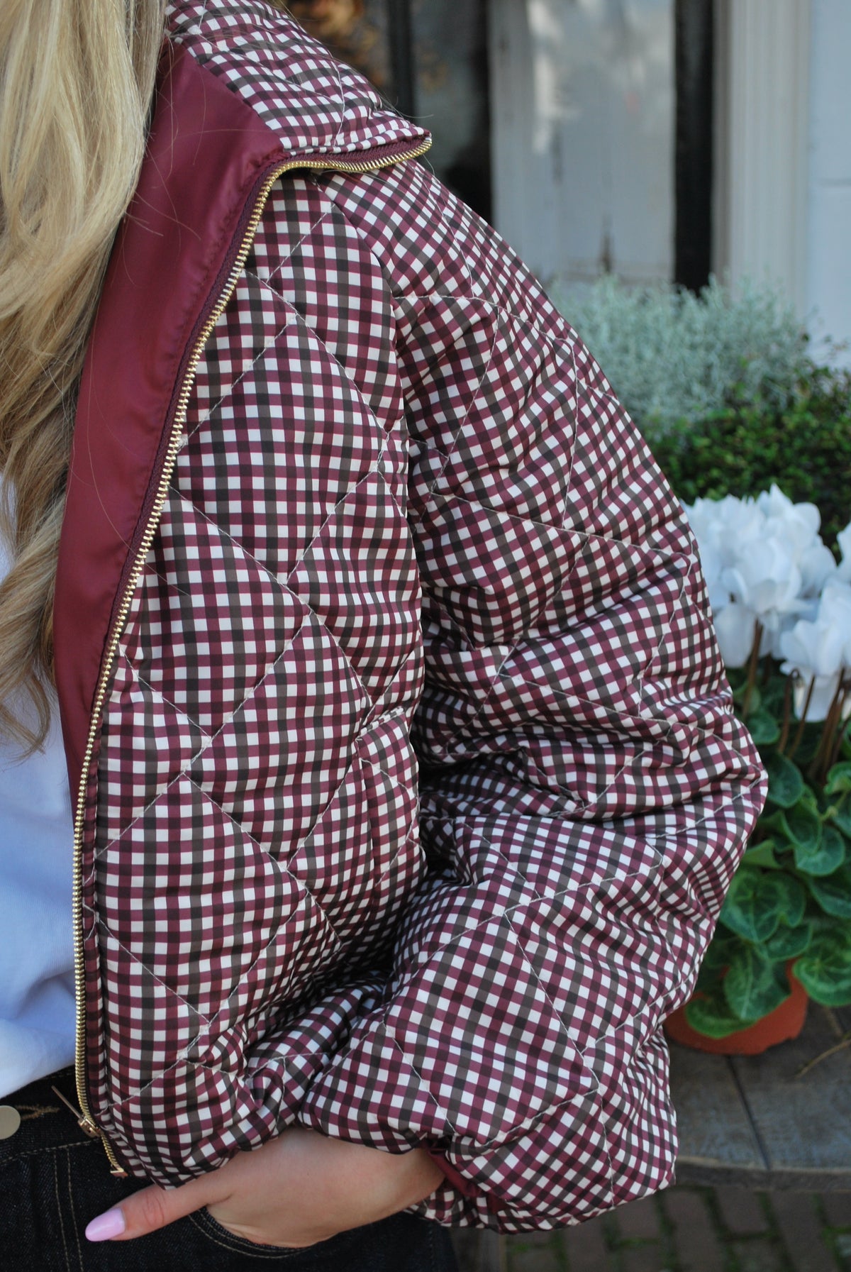 Sienna Geruite Puffer Jas - Bordeaux