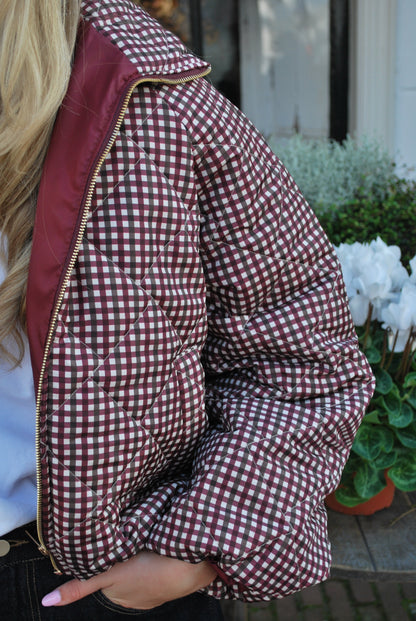 Sienna Geruite Puffer Jas - Bordeaux