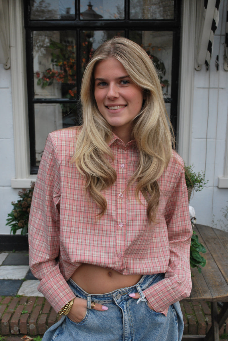 June Geruite Blouse - Roze